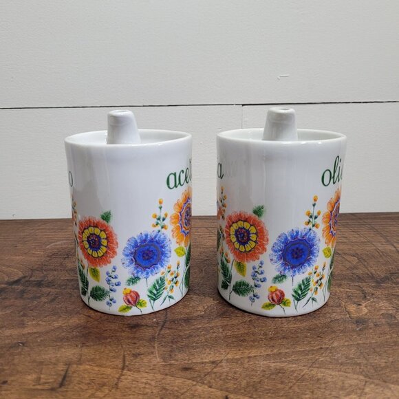Vintage Ancienne Porcelain Floral Oil/Vinegar Containers with Spout - Picture 4 of 8